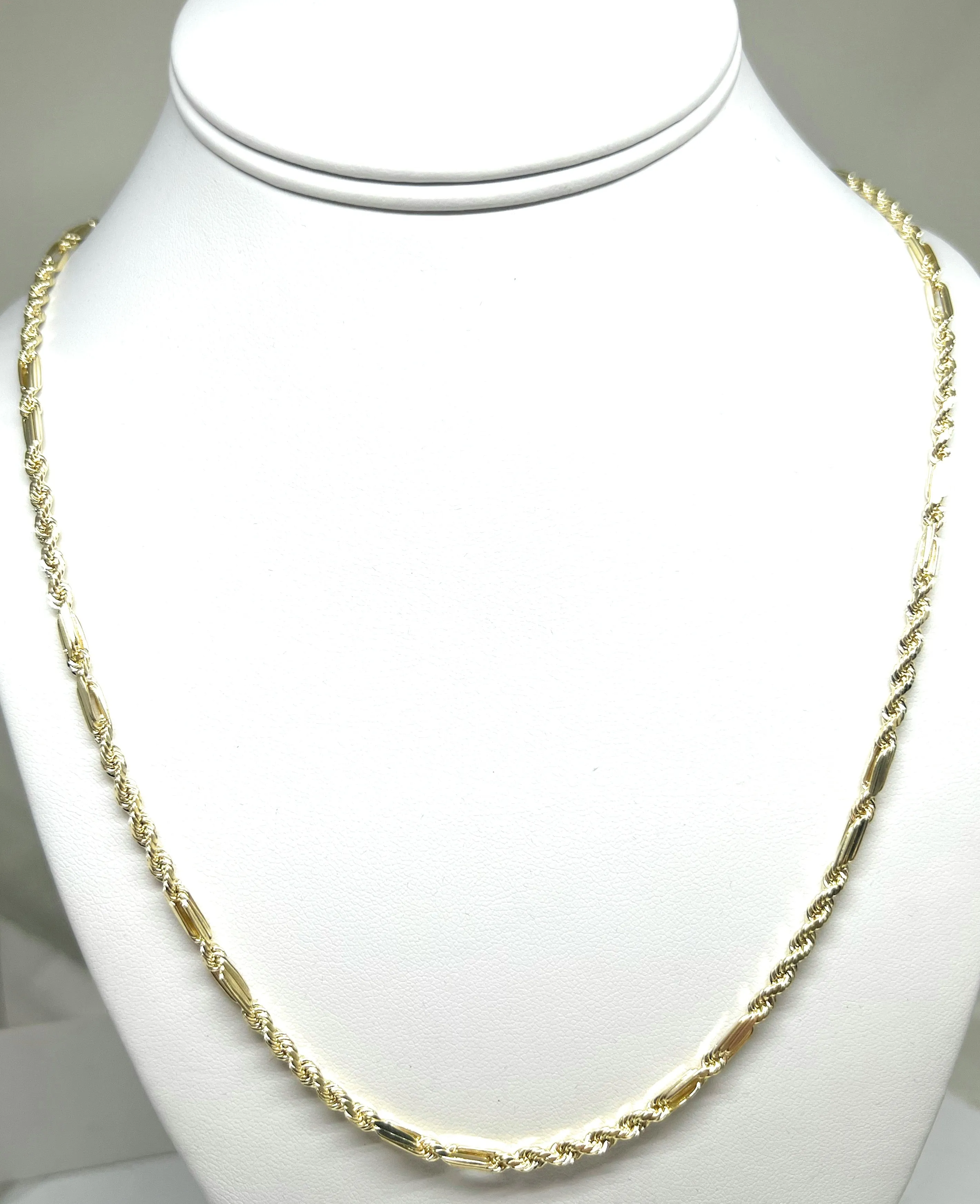 10k Solid Gold Milano Rope FIGAROPE Chain 18-26 inches 3mm (SEMI-HOLLOW STYLE)