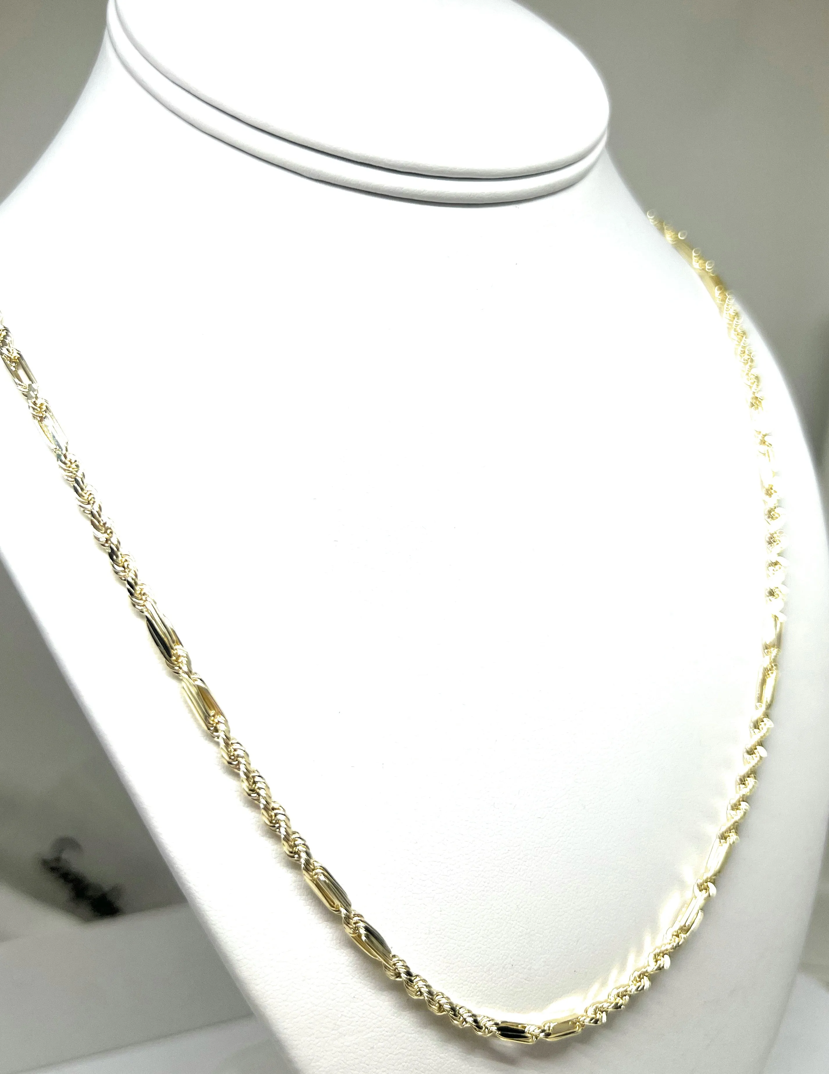 10k Solid Gold Milano Rope FIGAROPE Chain 18-26 inches 3mm (SEMI-HOLLOW STYLE)