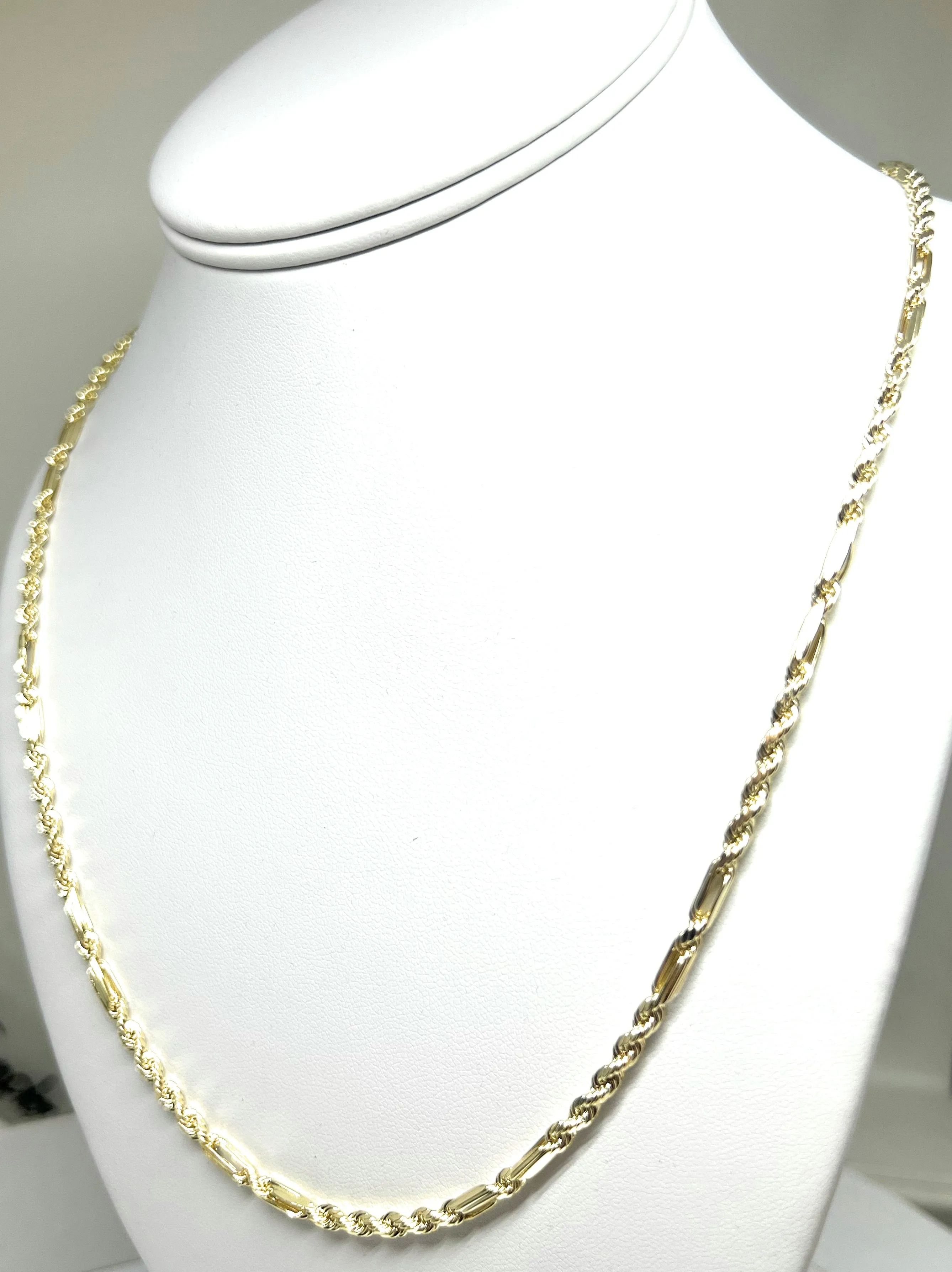 10k Solid Gold Milano Rope FIGAROPE Chain 18-26 inches 3mm (SEMI-HOLLOW STYLE)