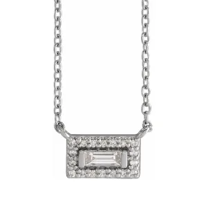 14K White Gold 1/10 CTW Diamond Baguette Halo-Style Necklace