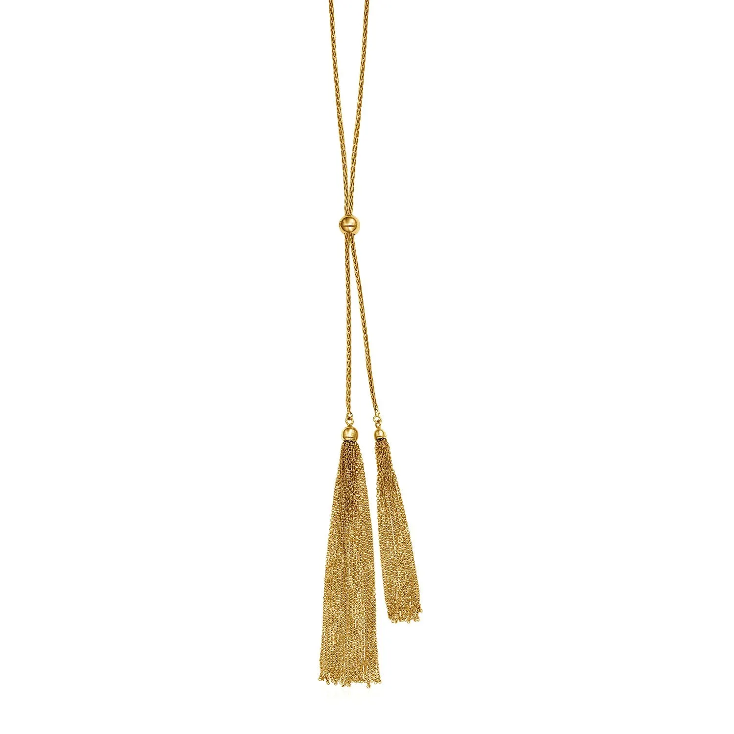 14k Yellow Gold 28 inch Lariat Style Tassel Necklacerx33995-28-rx33995-28