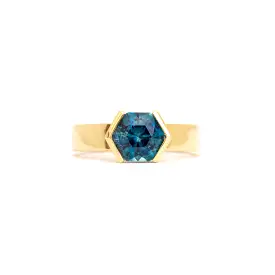 2.00 ct Blue Hexagon Montana Sapphire Half-Bezel Temple Ring