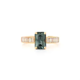 2.06 ct Radiant Green Sapphire Cascade Ring