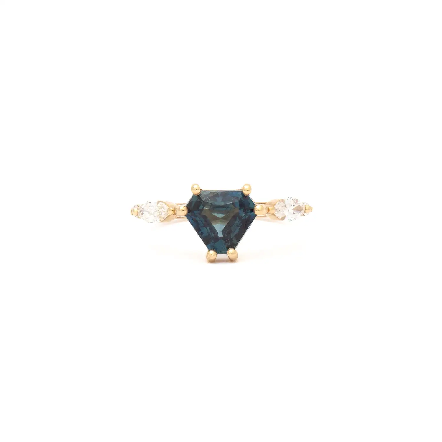 2.10 ct Teal Shield-cut Sapphire Harley Ring