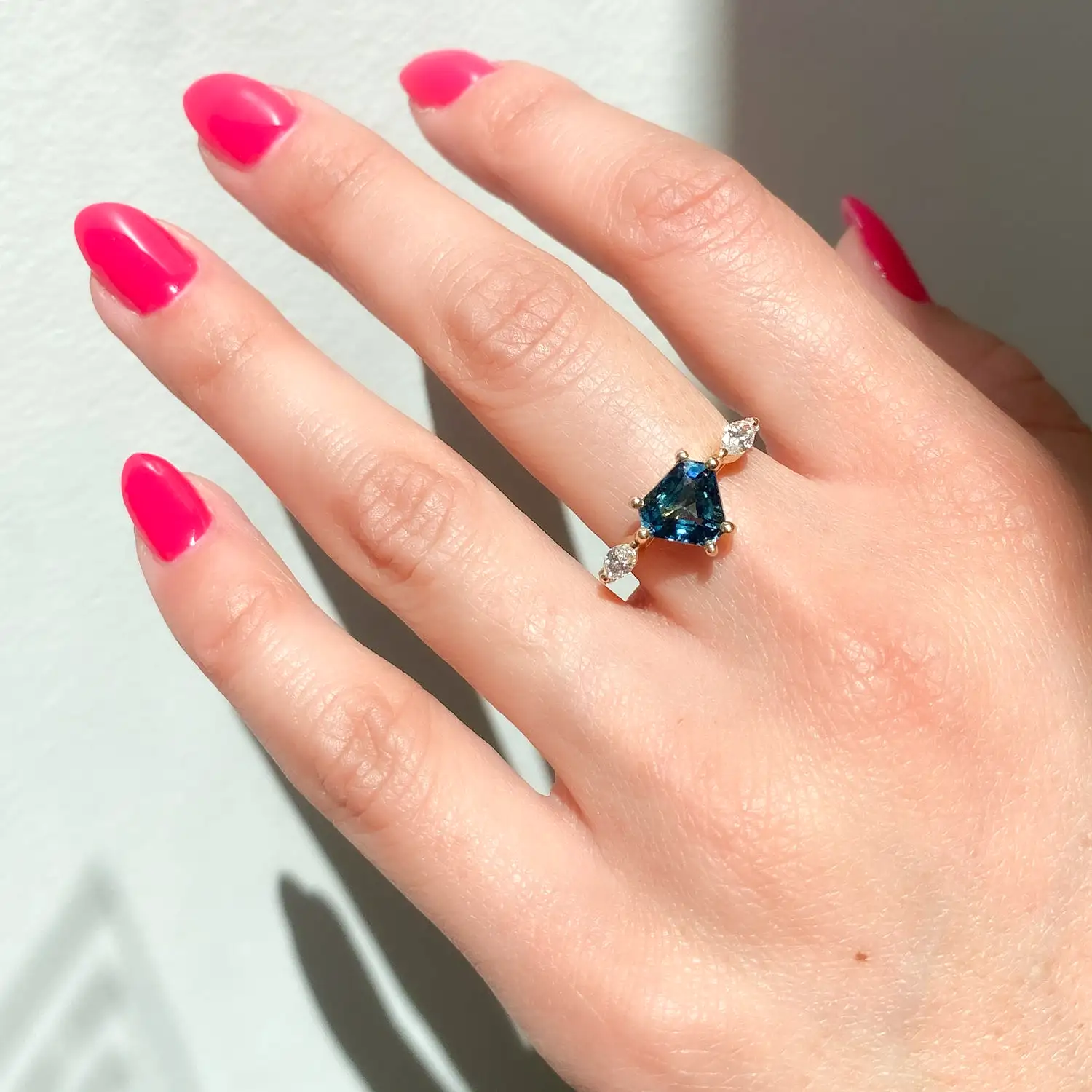 2.10 ct Teal Shield-cut Sapphire Harley Ring