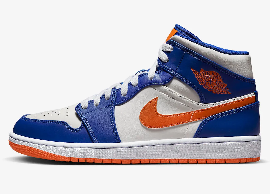 Air Jordan 1 Mid Knicks Game Royal Rush Orange Phantom White FD1029-400