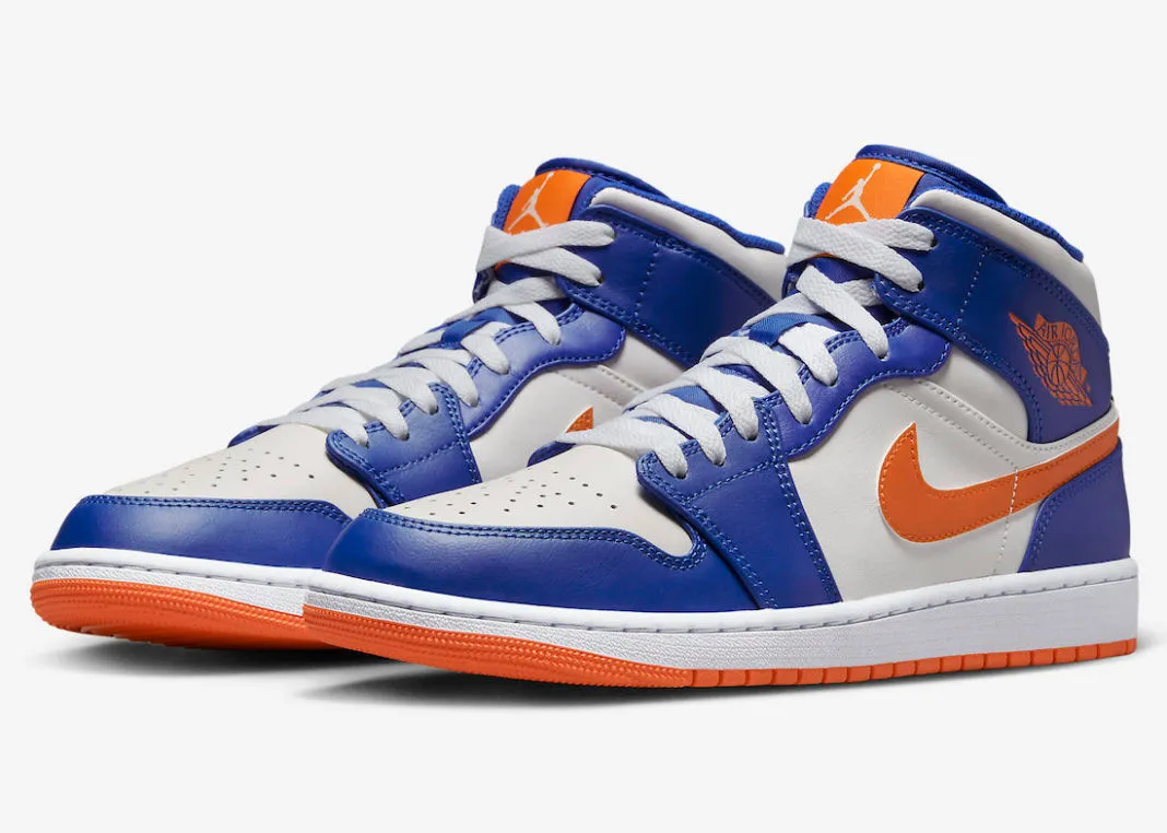 Air Jordan 1 Mid Knicks Game Royal Rush Orange Phantom White FD1029-400