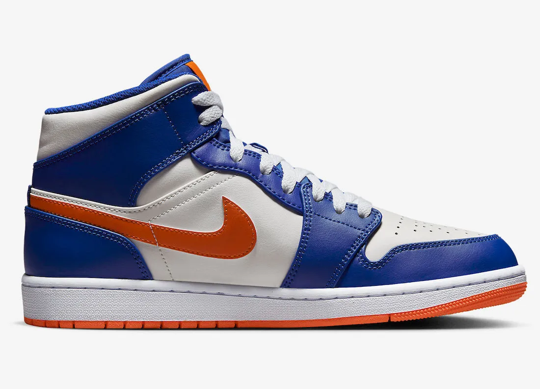 Air Jordan 1 Mid Knicks Game Royal Rush Orange Phantom White FD1029-400