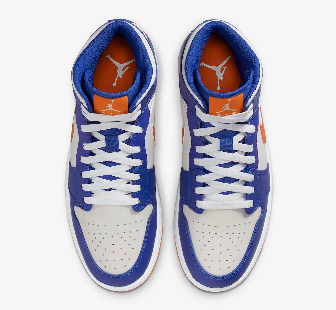 Air Jordan 1 Mid Knicks Game Royal Rush Orange Phantom White FD1029-400