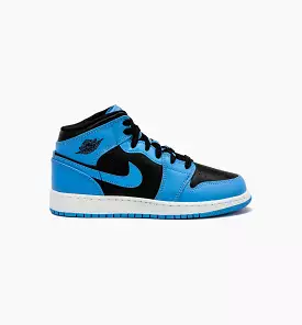 Air Jordan 1 Retro Mid University Blue Grade School Lifestyle Shoe - Black/Blue