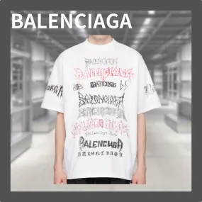 BALENCIAGA  |Crew Neck Street Style Cotton Short Sleeves Logo Luxury