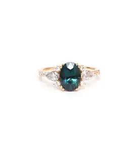 Blue-Green Oval Sapphire Rosalind Ring