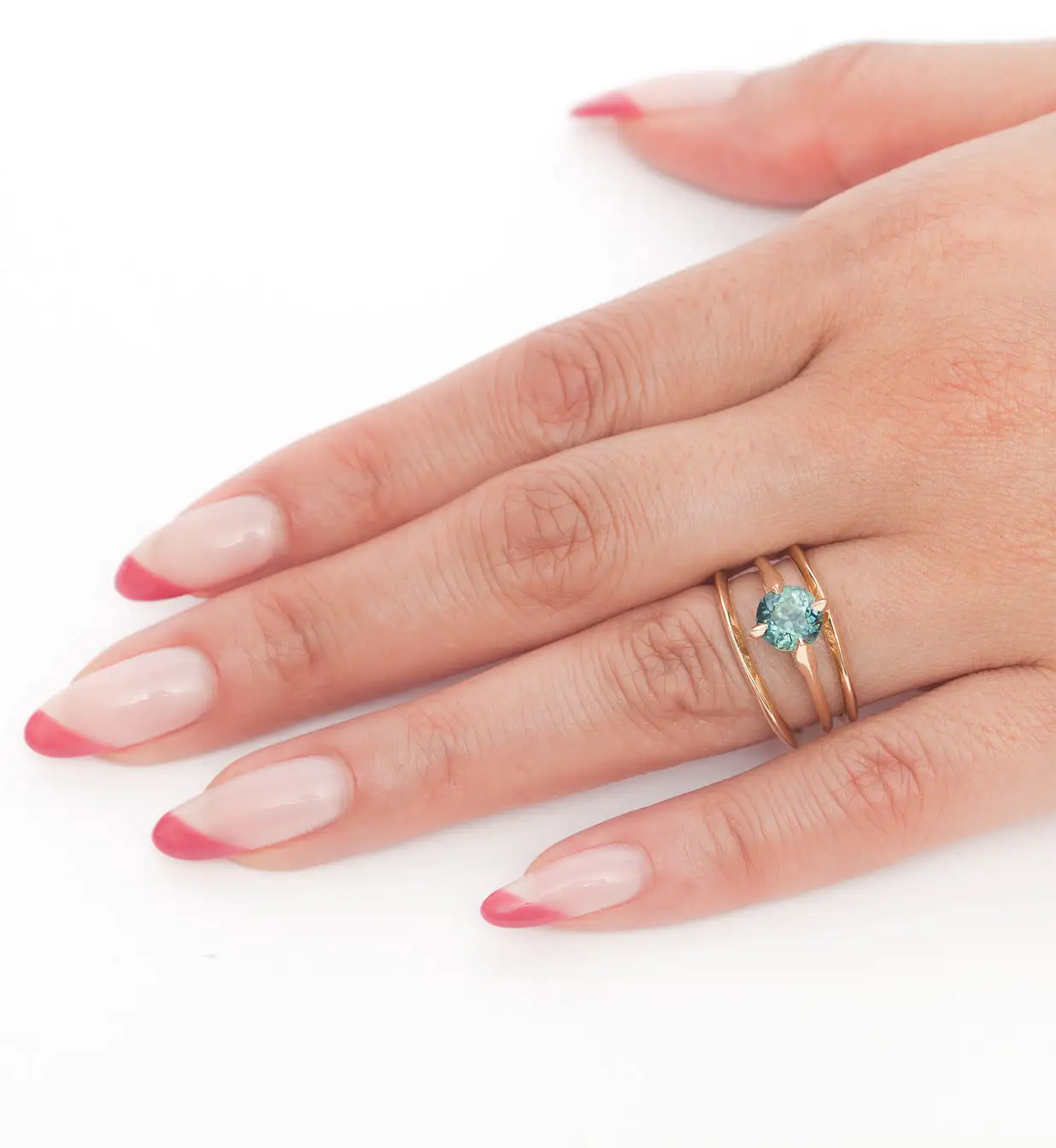 Blue-Green Sapphire Minimalist Rise Ring