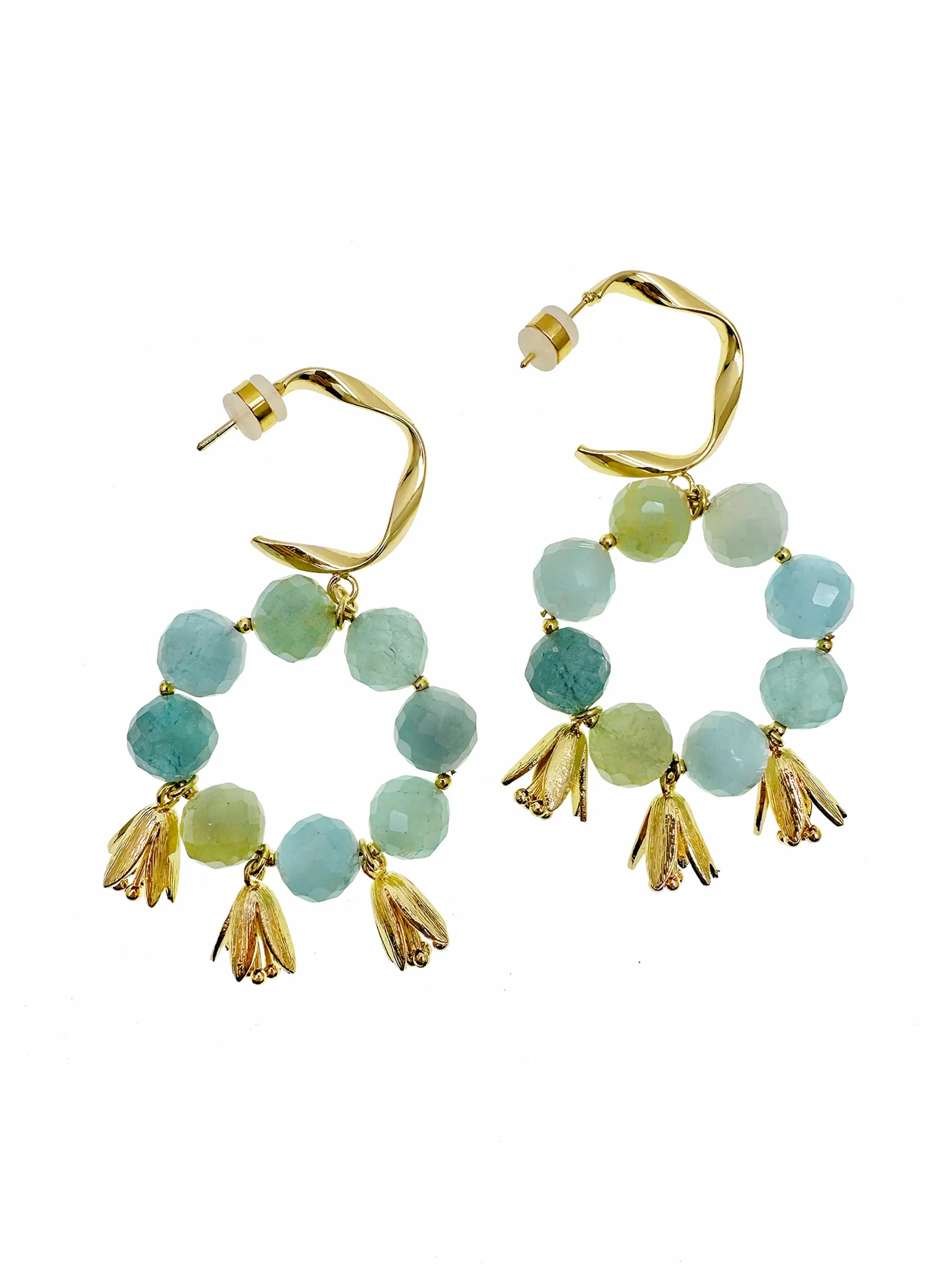 Bohemia Style Aquamarine with Flower Charms Earrings JE030