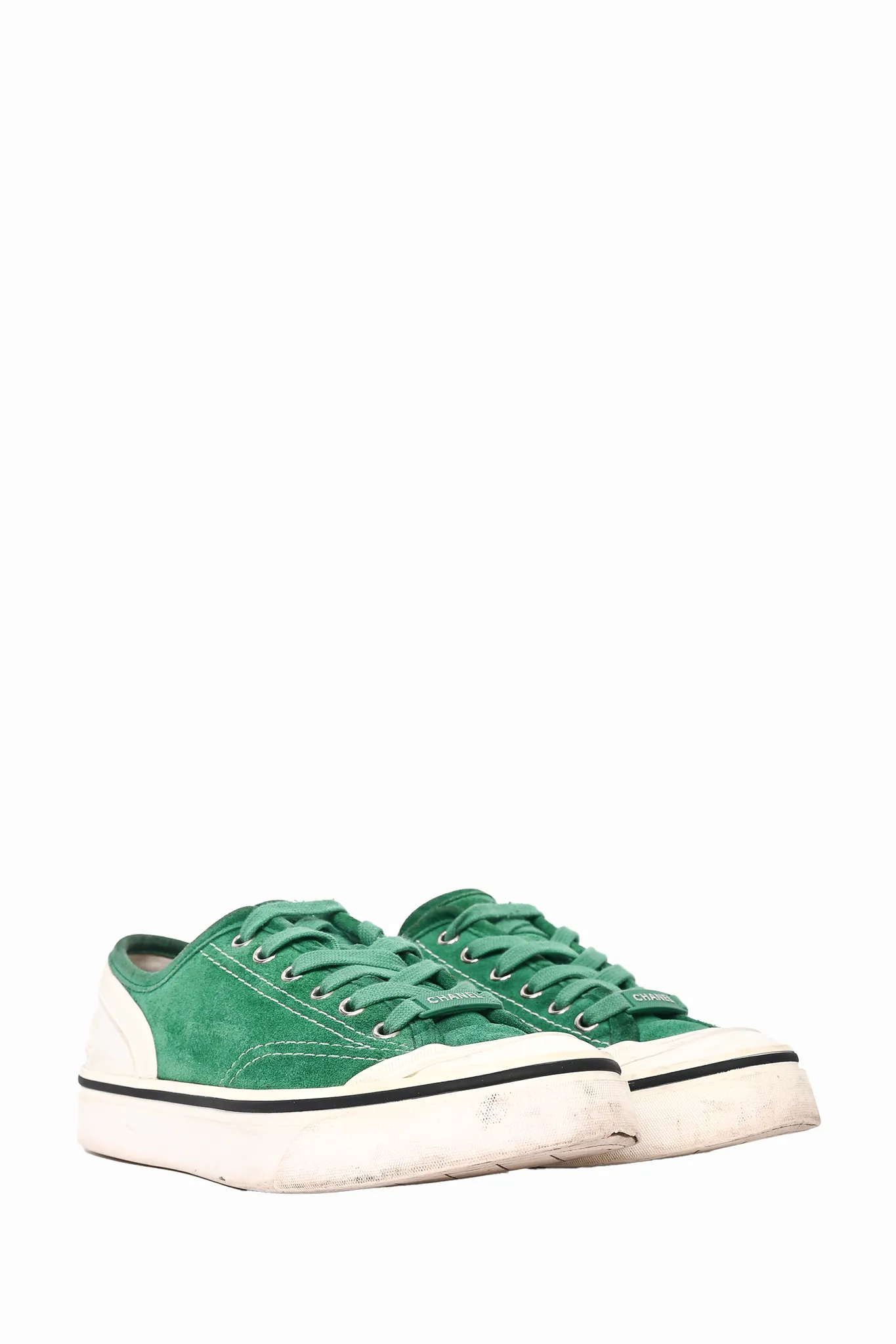 Chanel Green Suede Low Top Sneakers Size 36