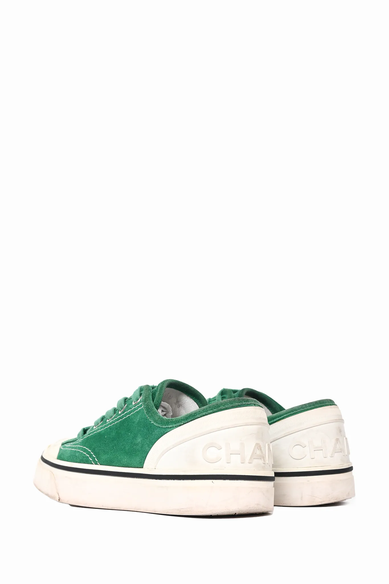 Chanel Green Suede Low Top Sneakers Size 36