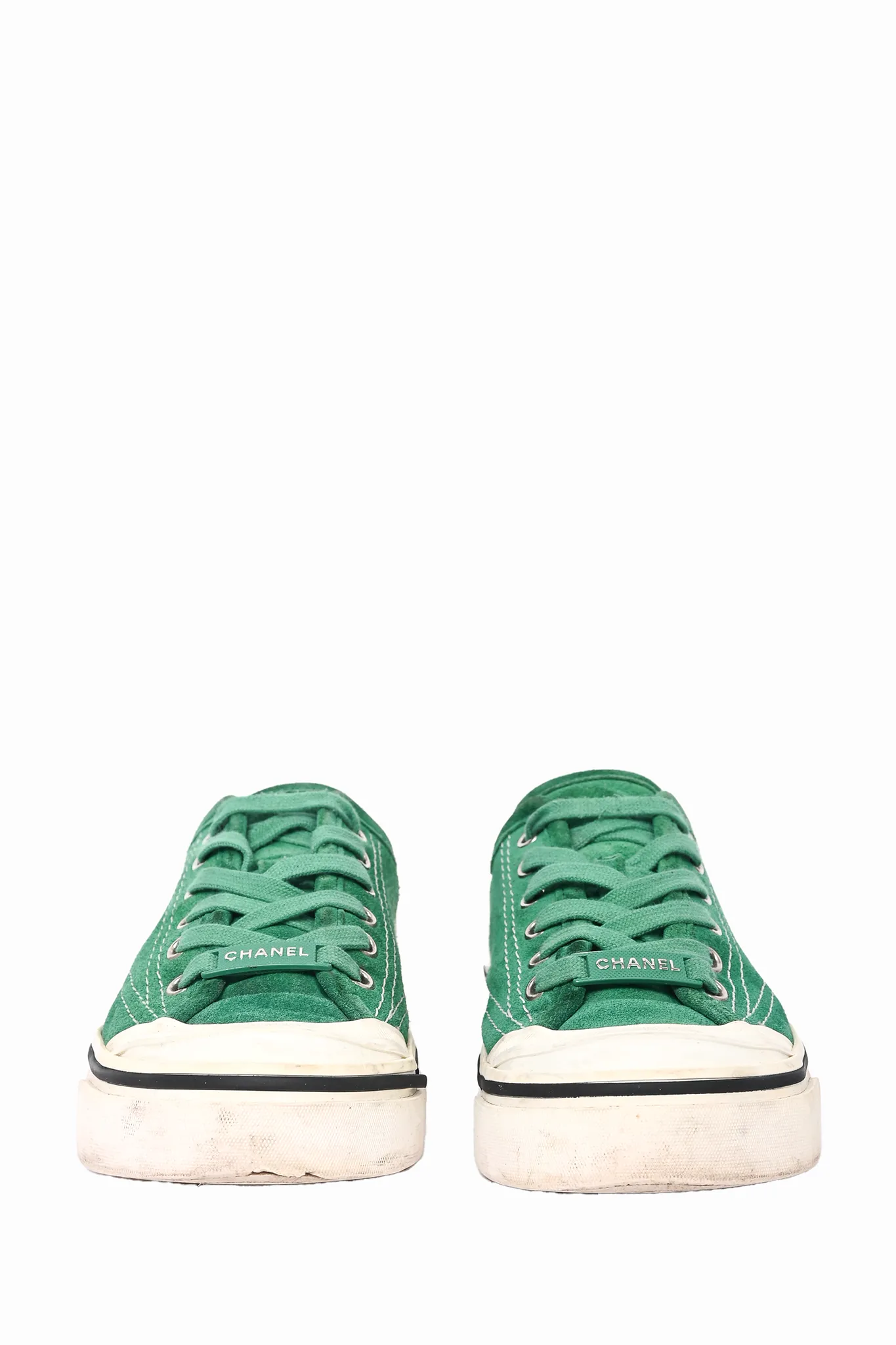 Chanel Green Suede Low Top Sneakers Size 36