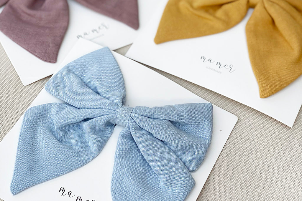 Dalia Linen Hair Clip Bow - white, pink, dusty pink, fig, mustard, sage, navy, black