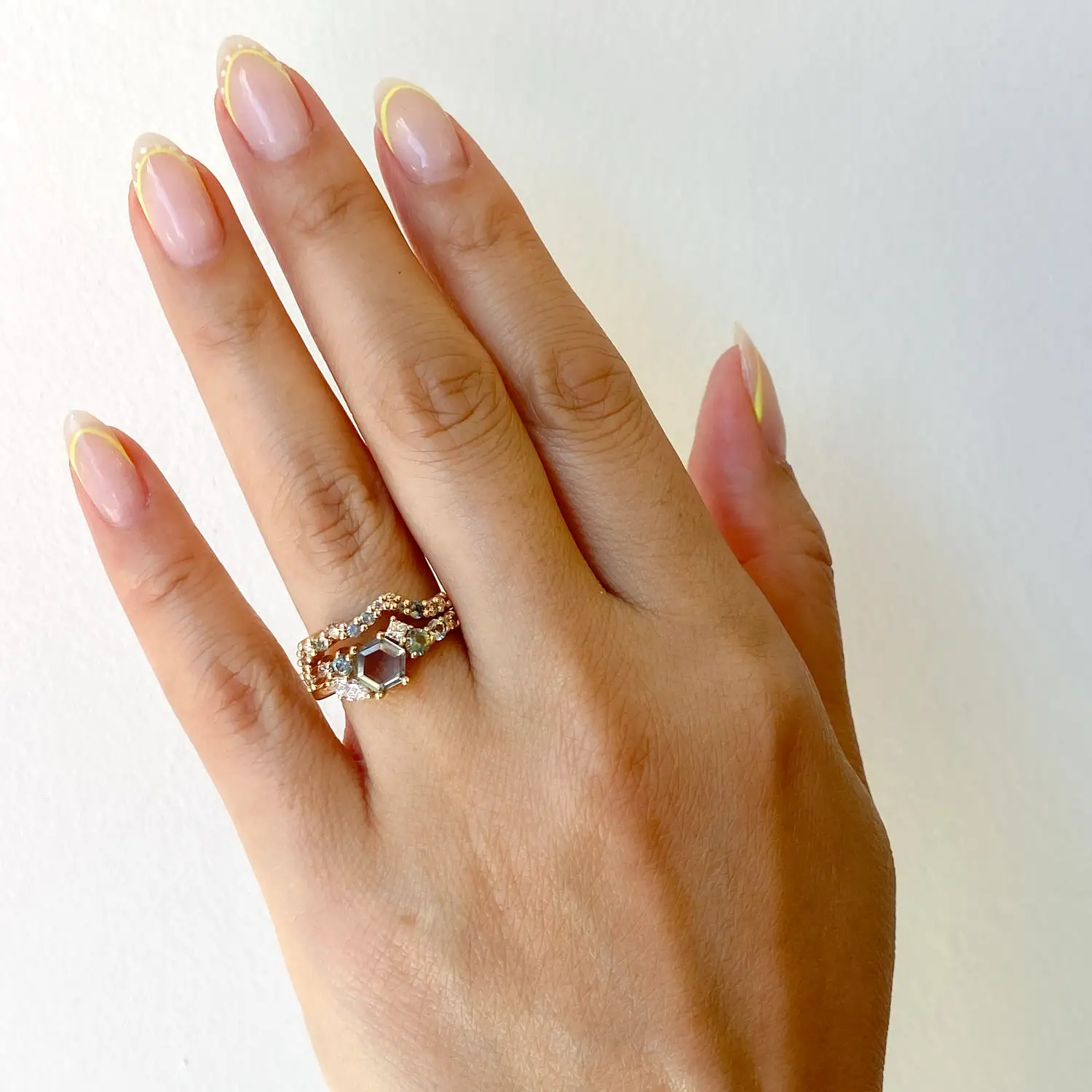 Exclusive Orbital Hex Blue Sapphire Cluster Ring