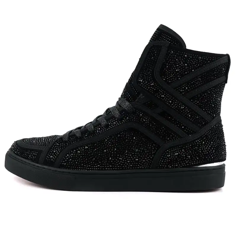 FI-2402 Black Rhinestones High Top Sneakers