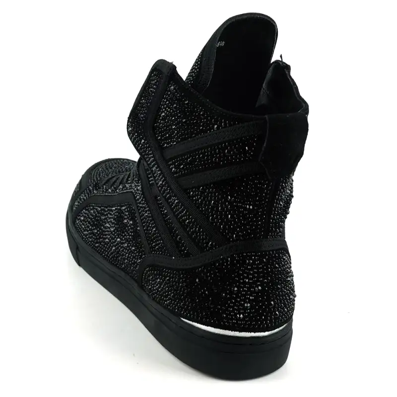 FI-2402 Black Rhinestones High Top Sneakers