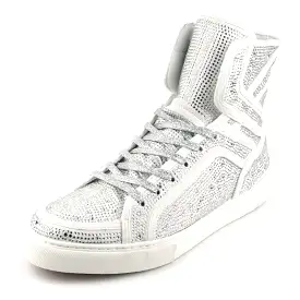 FI-2402 White Rhinestones High Top Sneakers