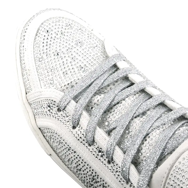 FI-2402 White Rhinestones High Top Sneakers