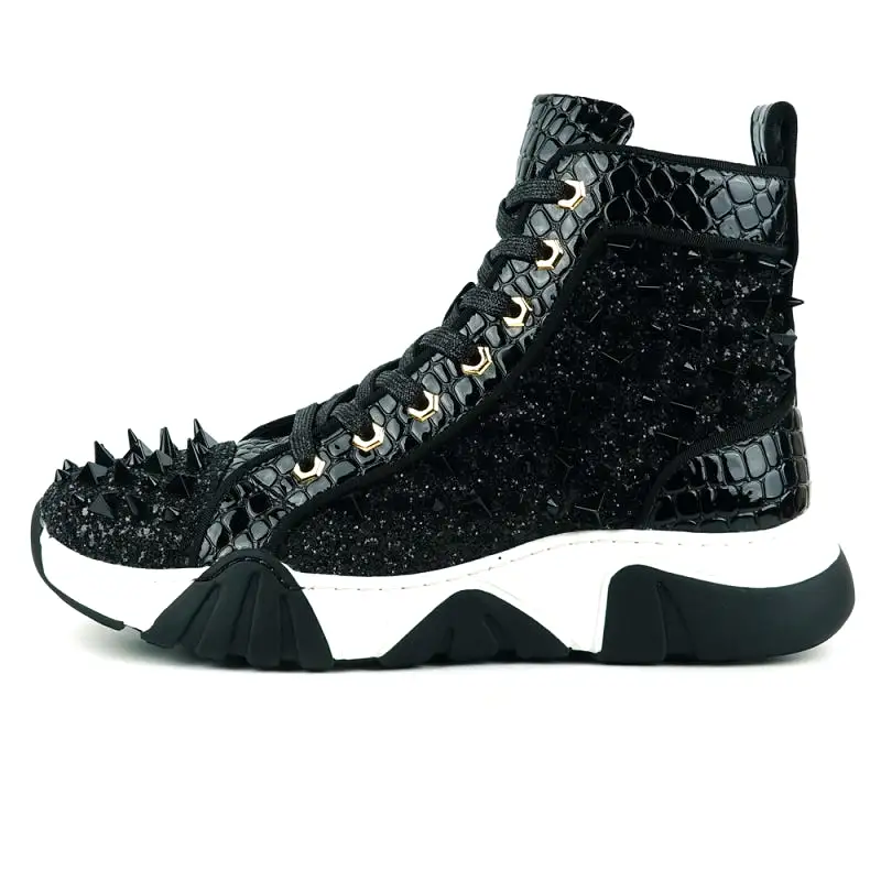 FI-2405 Black Spikes High Top Sneakers Encore by Fiesso