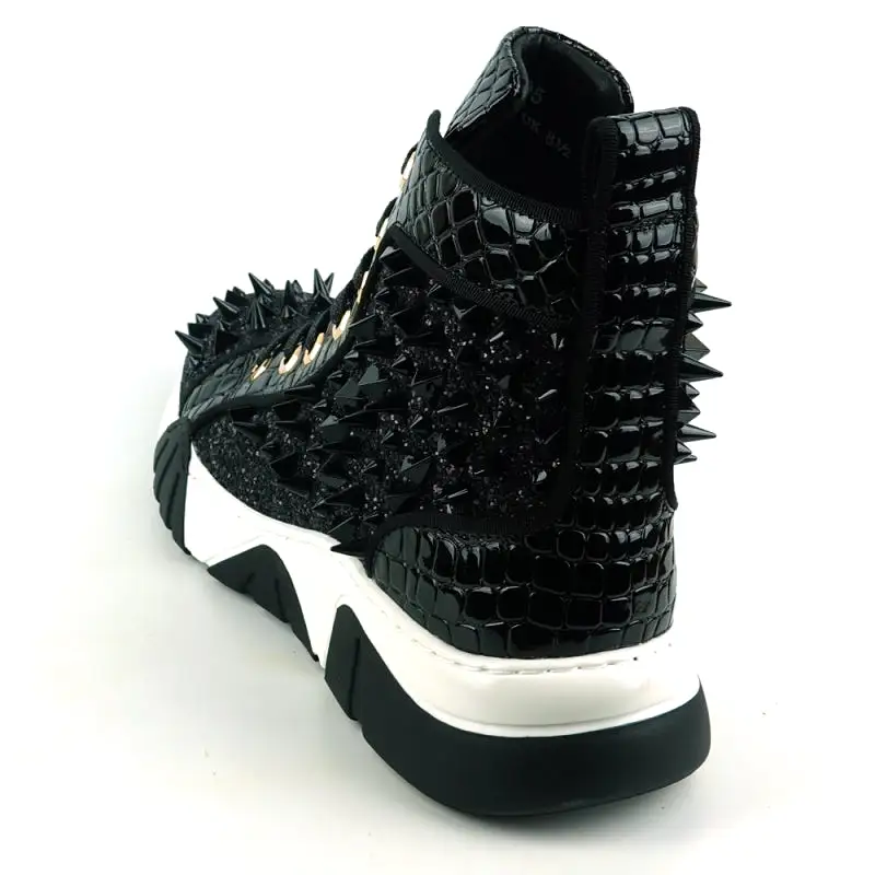 FI-2405 Black Spikes High Top Sneakers Encore by Fiesso