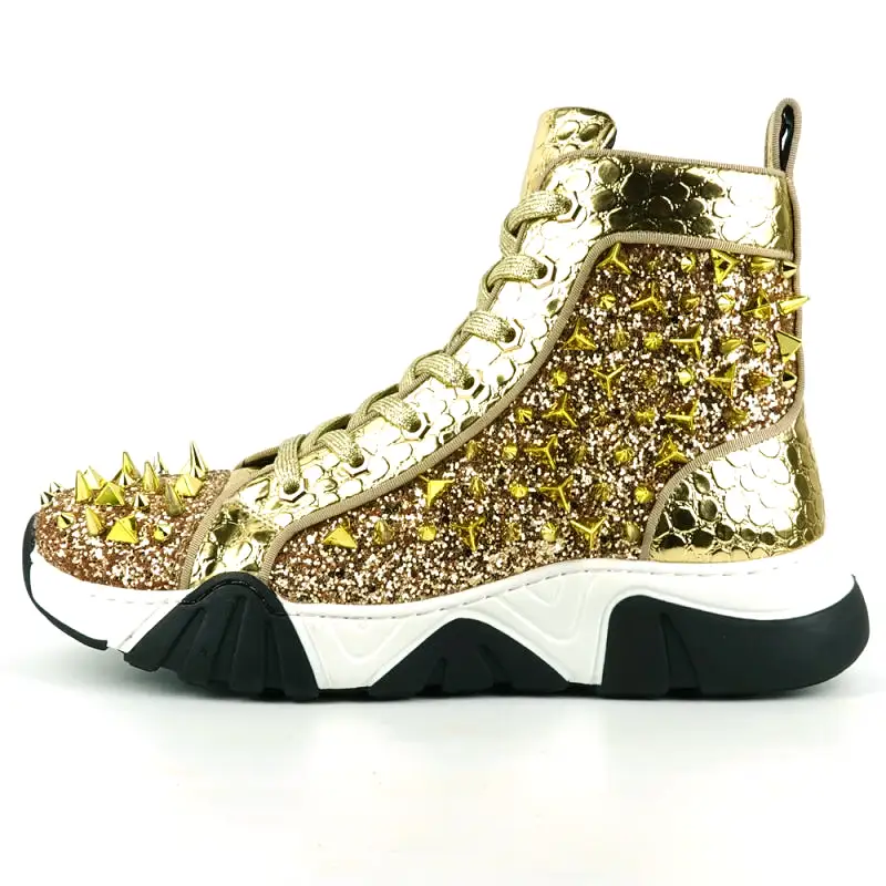 FI-2405 Gold Spikes High Top Sneakers Encore by Fiesso