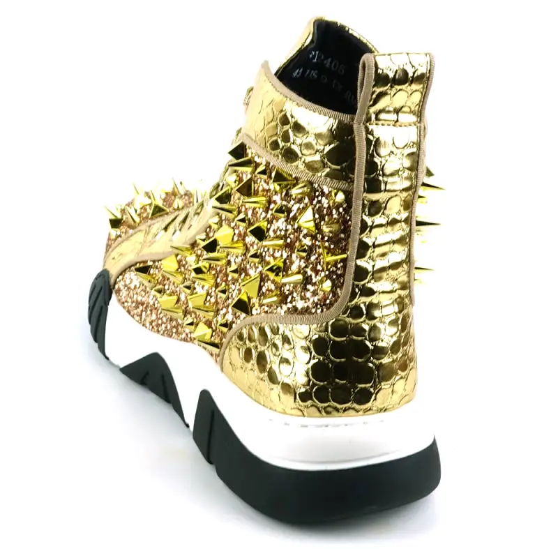 FI-2405 Gold Spikes High Top Sneakers Encore by Fiesso