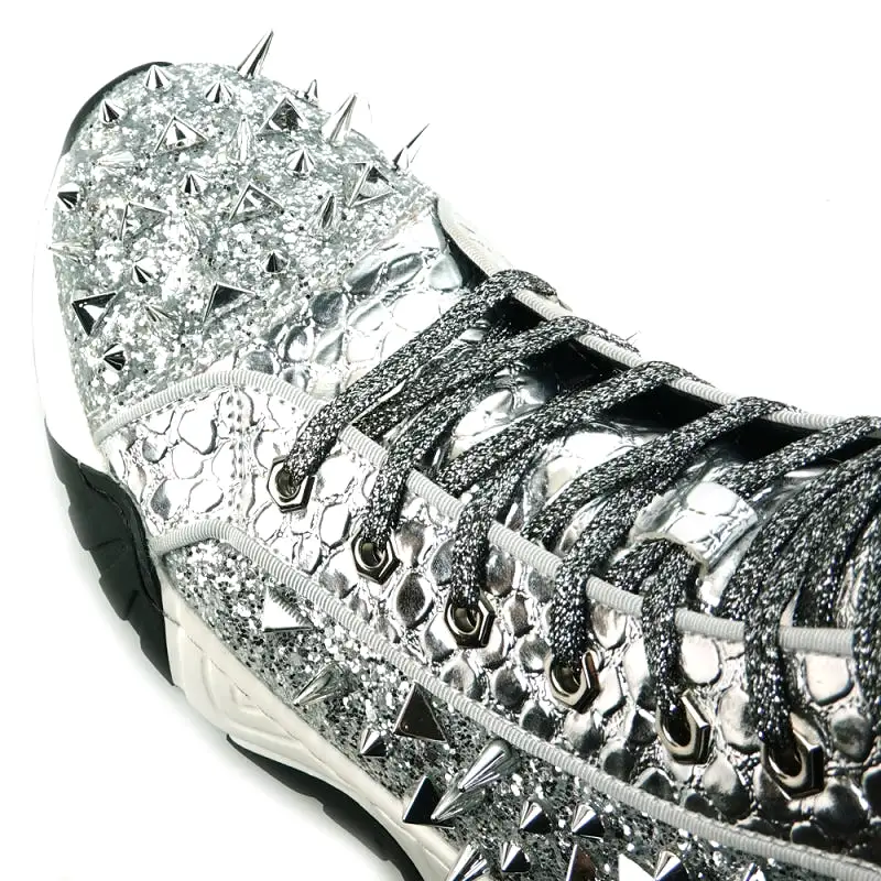 FI-2405 Silver Spikes High Top Sneakers Encore by Fiesso