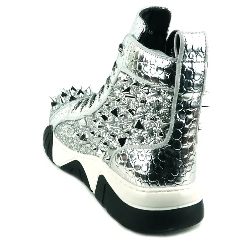 FI-2405 Silver Spikes High Top Sneakers Encore by Fiesso