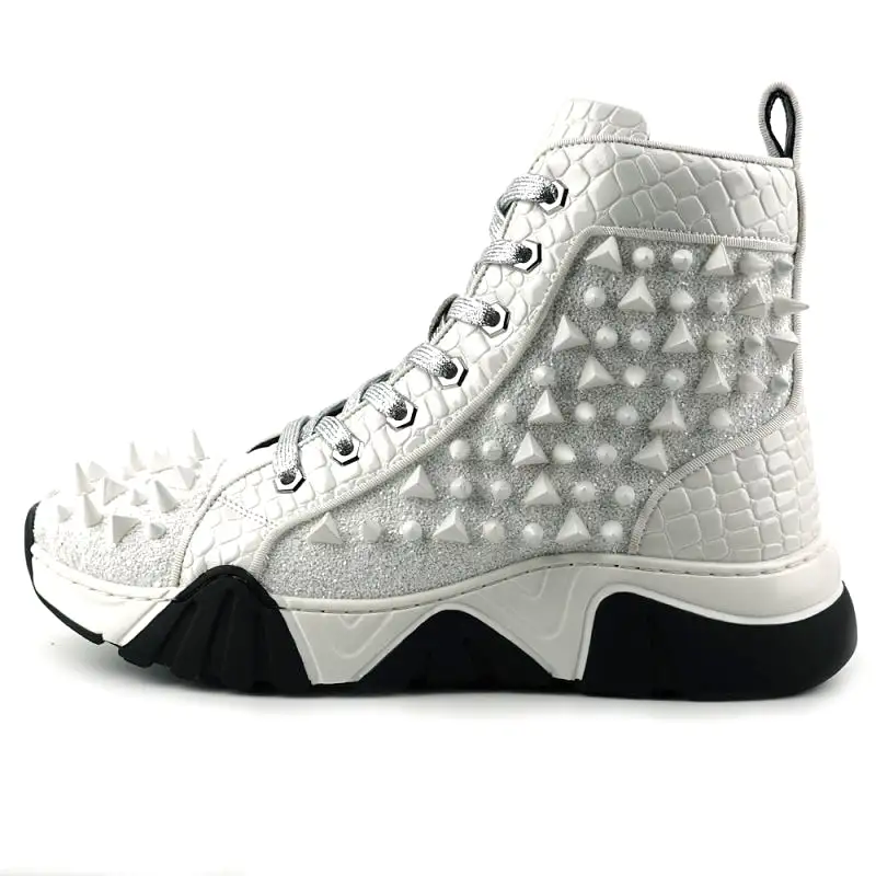 FI-2405 White Spikes High Top Sneakers Encore by Fiesso