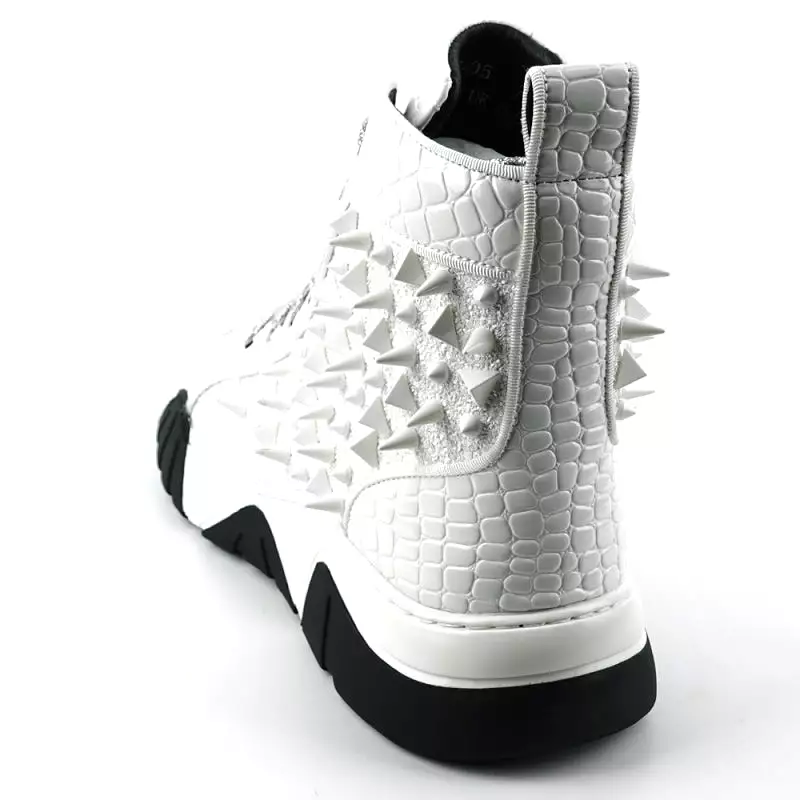 FI-2405 White Spikes High Top Sneakers Encore by Fiesso