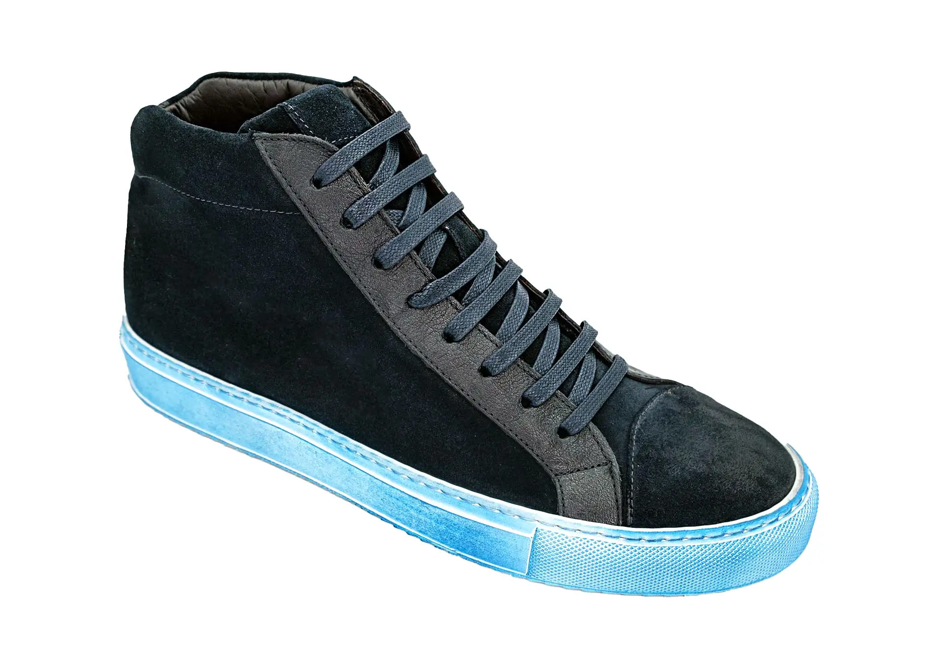 GIOVACCHINI Ruben Antique Blue Suede Calf High Top Sneakers