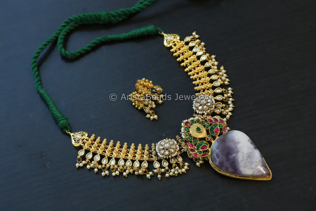 Gold Fusion Jadau Kundan Necklace Set - Style 4