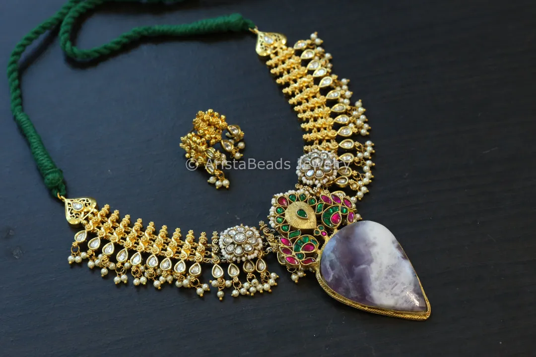 Gold Fusion Jadau Kundan Necklace Set - Style 4