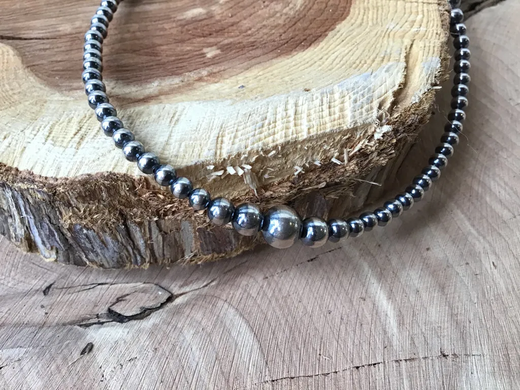 Handmade 32 Sterling Navajo Style Pearl Graduated Necklace