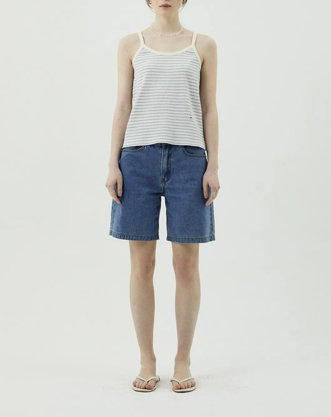 ITER  |Stripes Sleeveless Street Style Plain Cotton