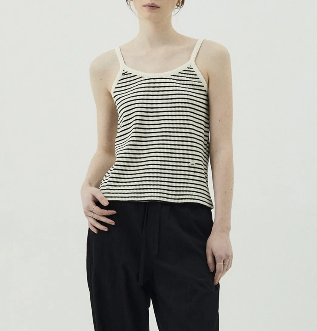 ITER  |Stripes Sleeveless Street Style Plain Cotton