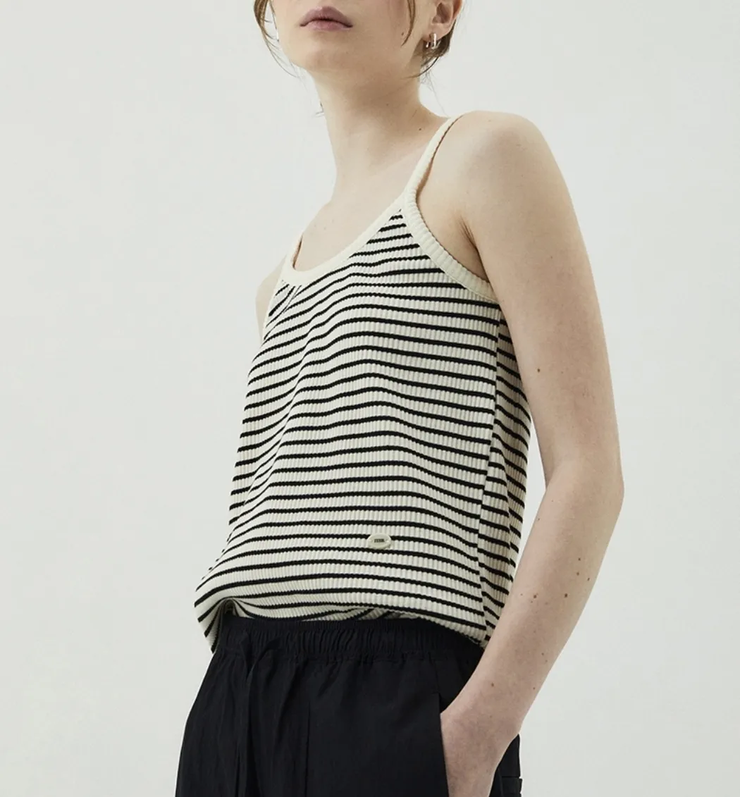 ITER  |Stripes Sleeveless Street Style Plain Cotton