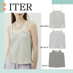 ITER  |Stripes Sleeveless Street Style Plain Cotton