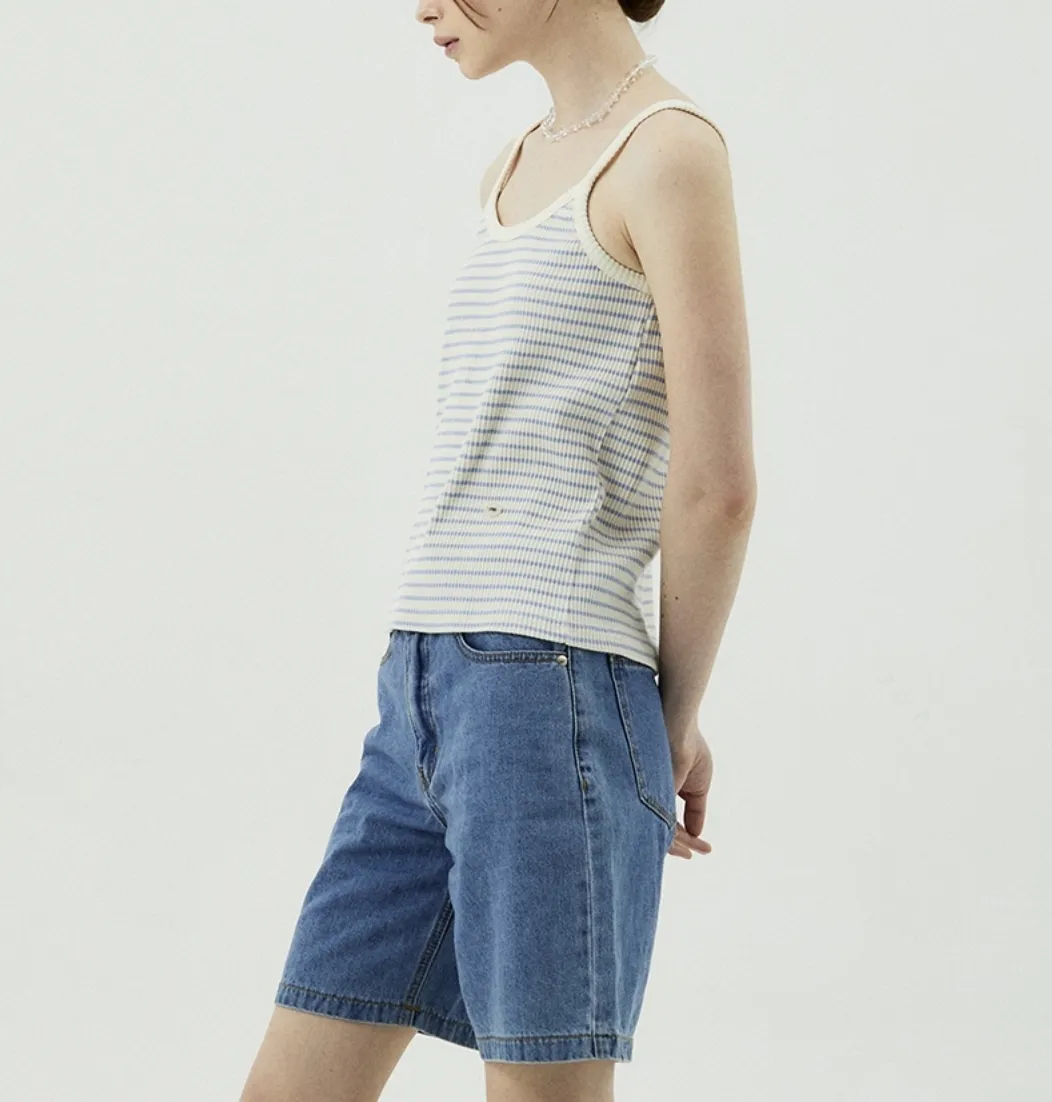 ITER  |Stripes Sleeveless Street Style Plain Cotton