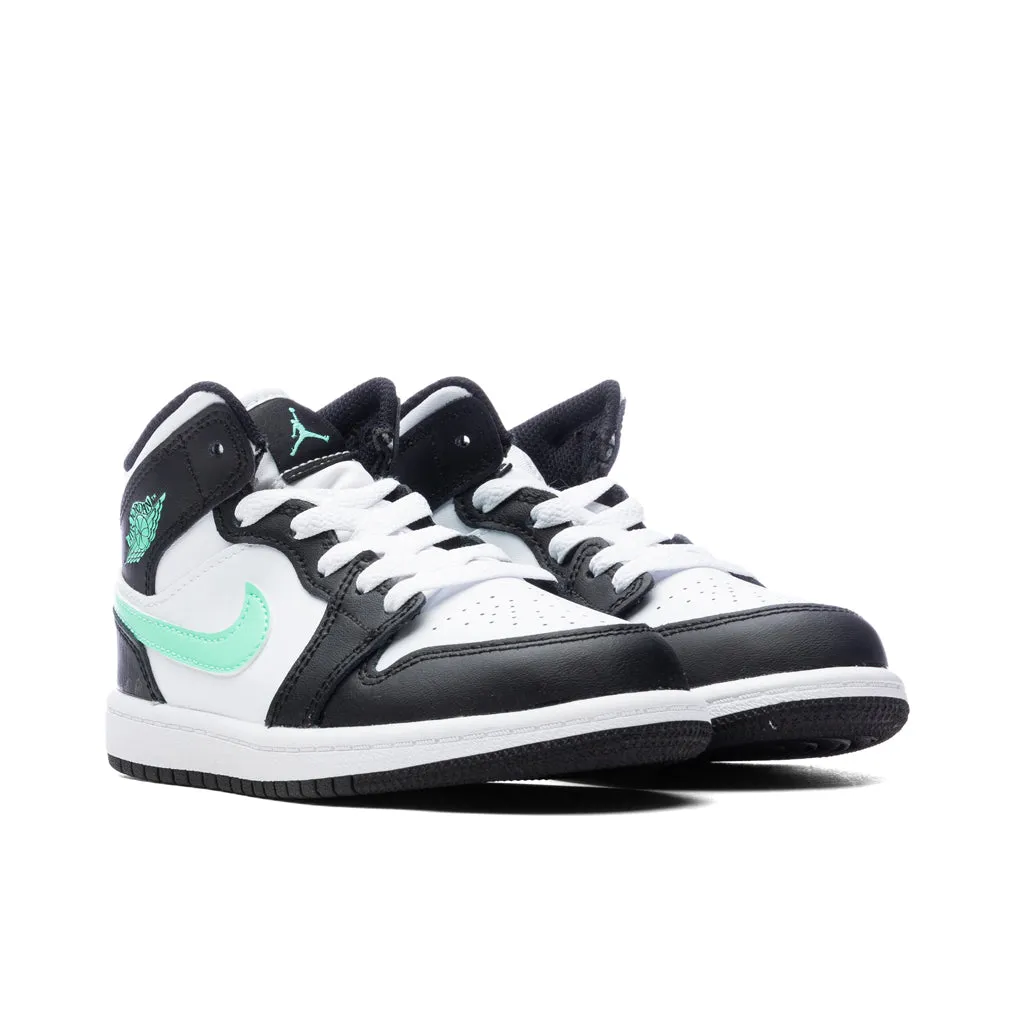 Jordan 1 Mid (PS) - White/Green Glow/Black