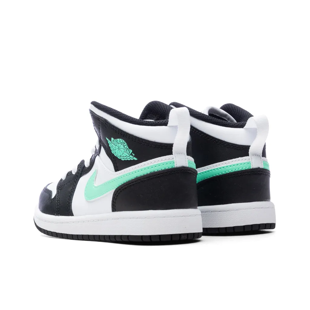 Jordan 1 Mid (PS) - White/Green Glow/Black