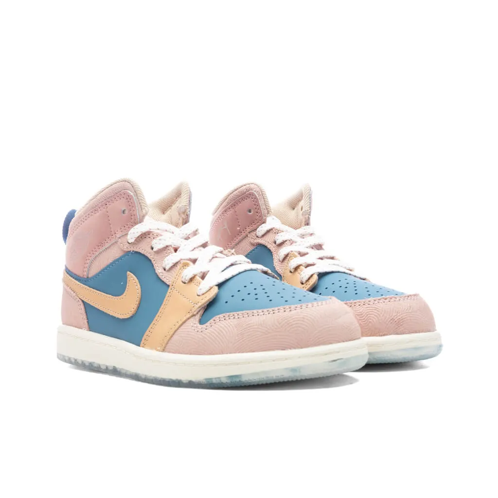 Jordan 1 Mid SS (PS) 'Zen' - Aegean Storm/Hemp/Pink Oxford