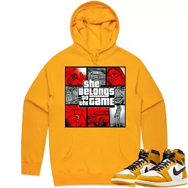 Jordan 1 Yellow Ochre 1s Hoodie to Match - RED BELONGS TO THE GAME