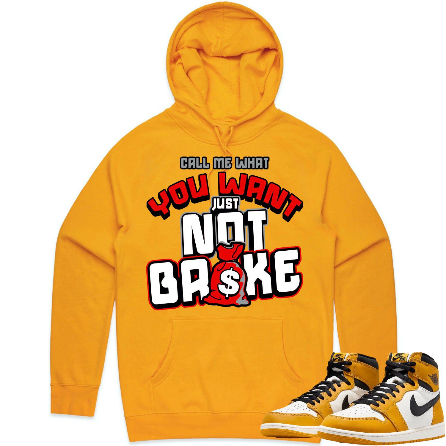 Jordan 1 Yellow Ochre 1s Hoodie to Match - RED NOT BROKE