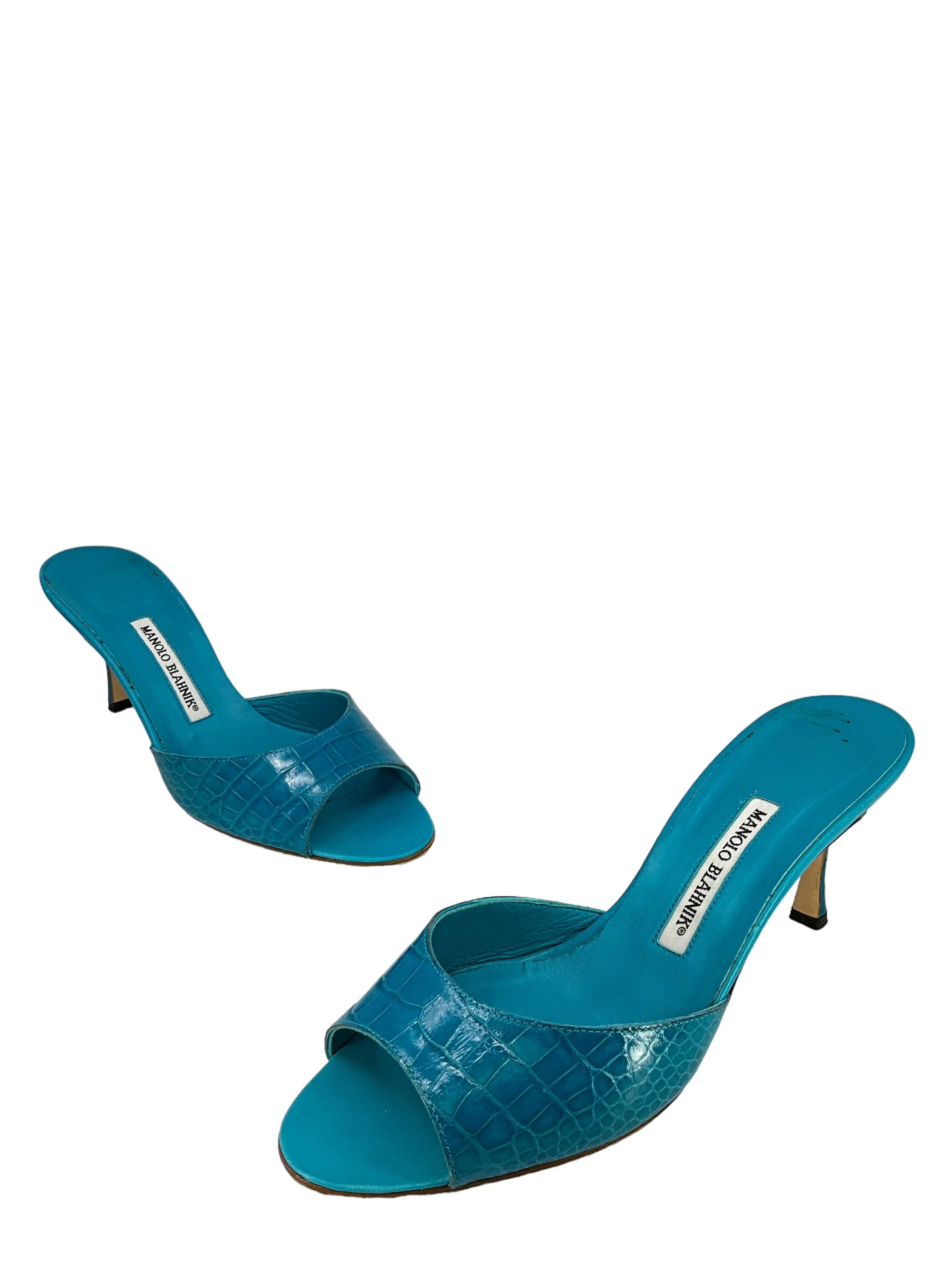 Manolo Blahnik Turquoise Alligator Mules Size 11